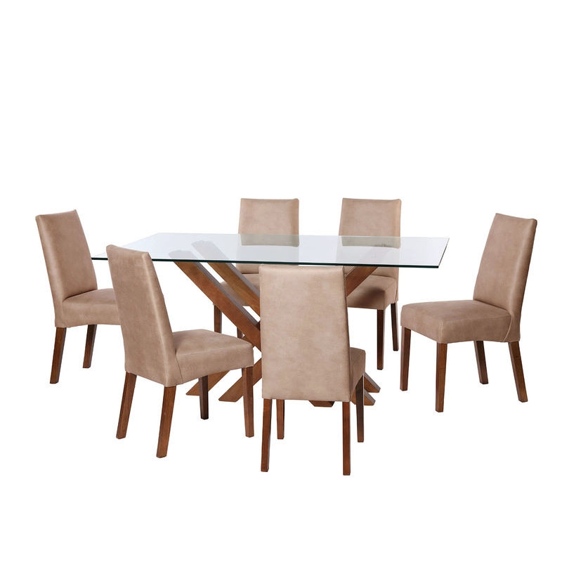 JUEGO DE COMEDOR MERIDA 6 SILLAS CADIZ CUERO KENTUCKY  BEIGE - 1