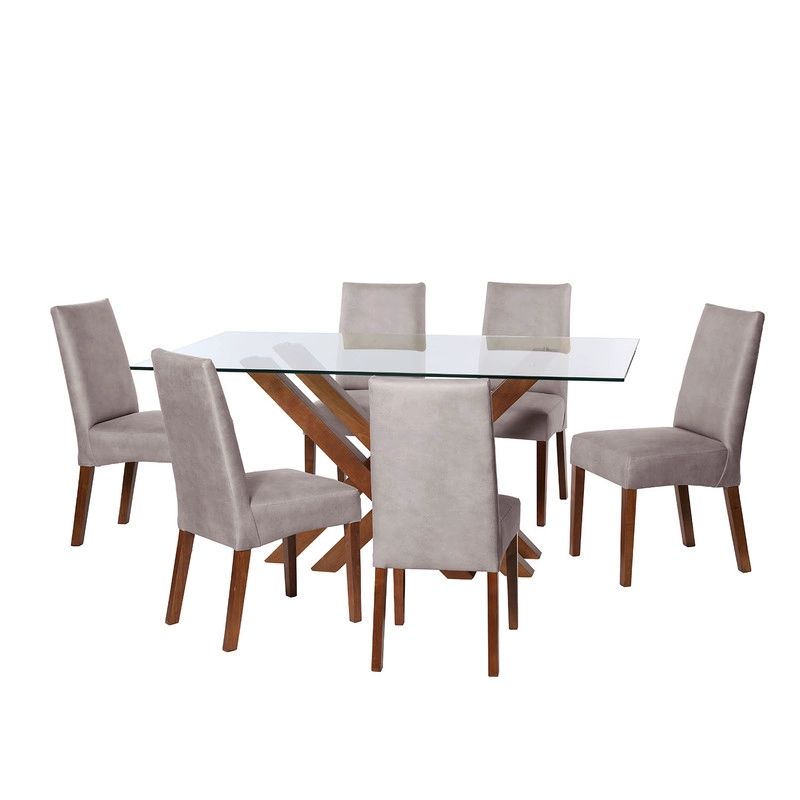 JUEGO DE COMEDOR MERIDA 6 SILLAS CADIZ CUERO KENTUCKY GRIS - 1