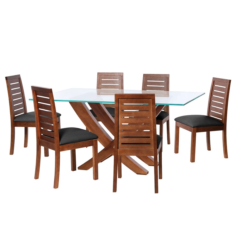 JUEGO DE COMEDOR ALICANTE 6 SILLAS TENERIFE PU NEGRO - 1