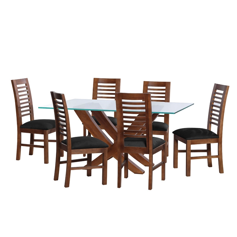 JUEGO DE COMEDOR ALICANTE 6 SILLAS SALAMANCA TELA VELVET NEGRO - 1