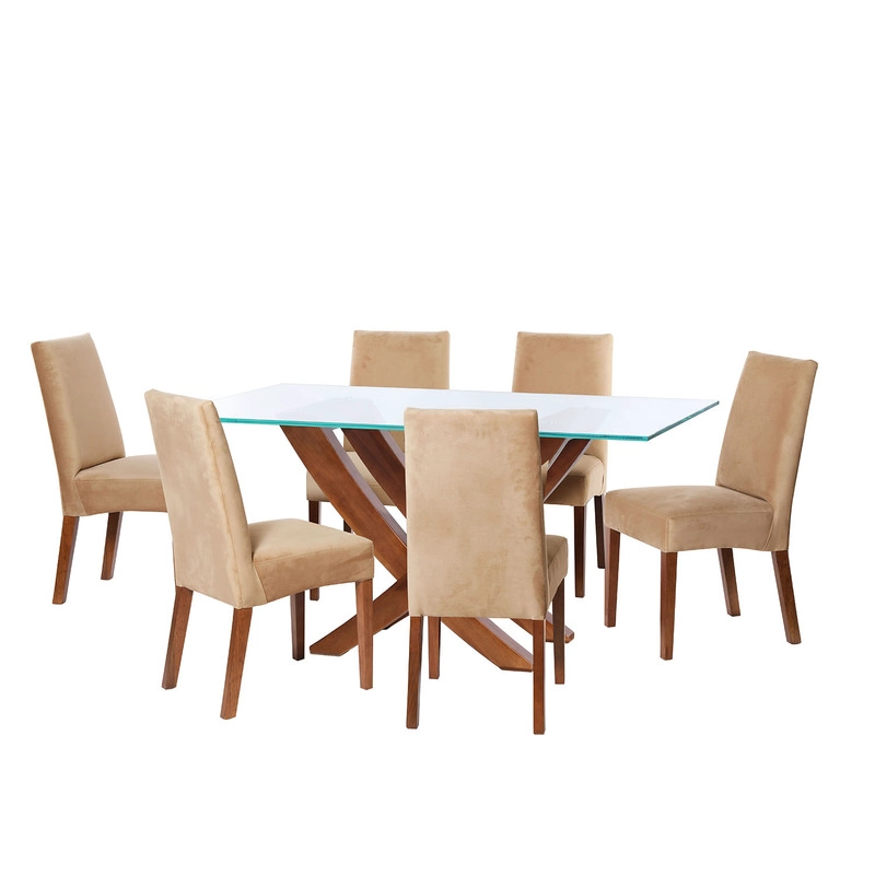 JUEGO DE COMEDOR ALICANTE 6 SILLAS CADIZ TELA VELVET BEIGE - 1