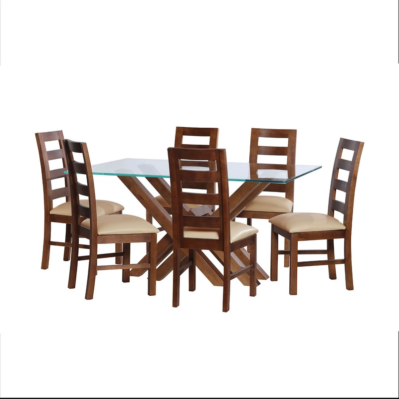 JUEGO DE COMEDOR MERIDA 6 SILLAS GRANADA  PU BEIGE - 1