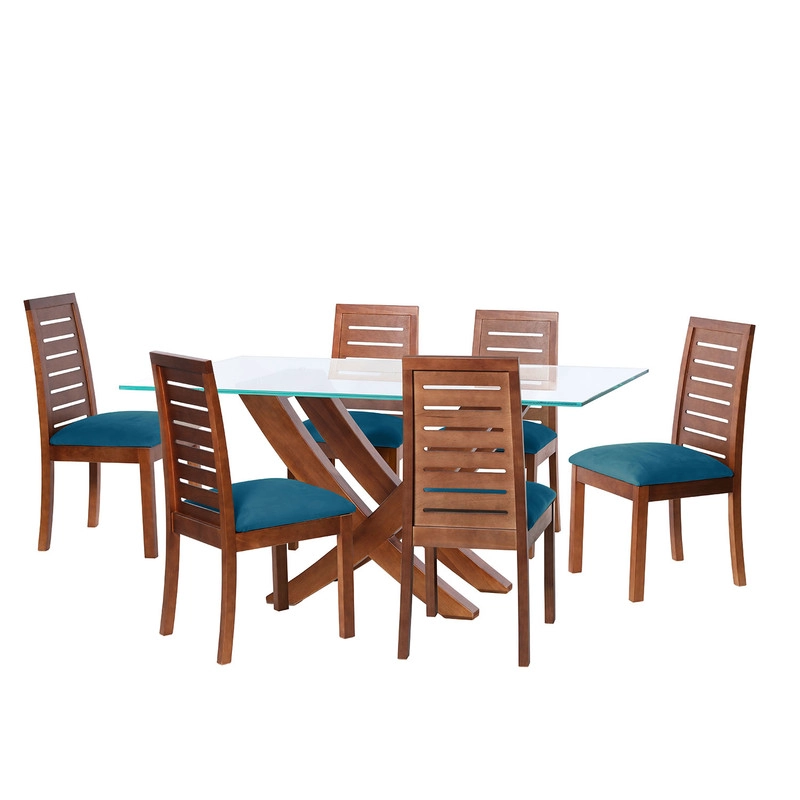 JUEGO DE COMEDOR ALICANTE 6 SILLAS TENERIFE TELA VELVET AZUL PETROLEO - 1
