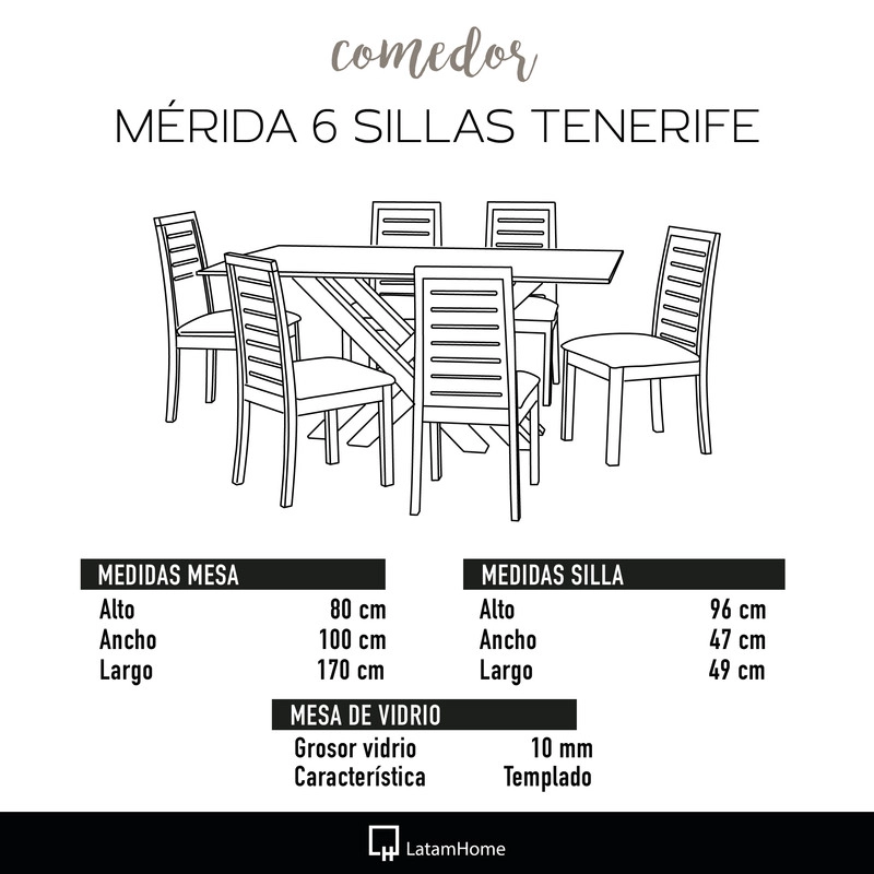 JUEGO DE COMEDOR MERIDA 6 SILLAS TENERIFE TELA VELVET GRIS - 6