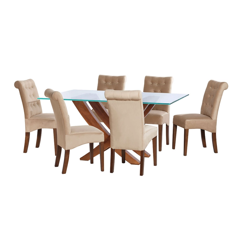 JUEGO DE COMEDOR ALICANTE 6 SILLAS OVIEDO TELA VELVET BEIGE - 1