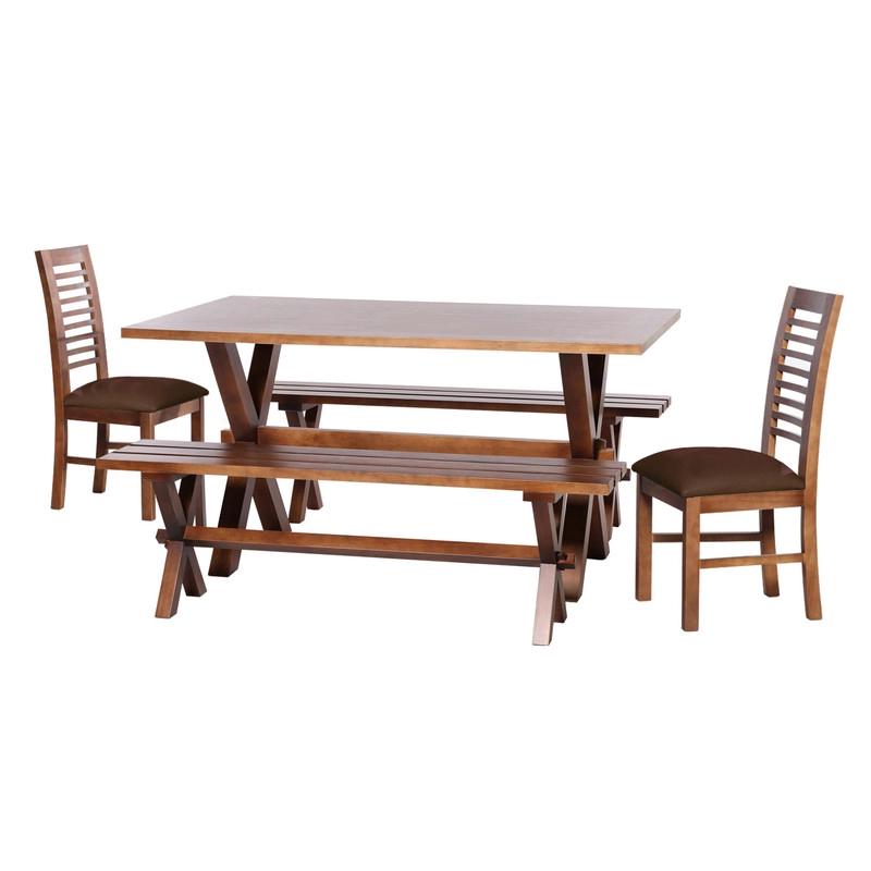 JUEGO DE COMEDOR SEVILLA 2 SILLAS SALAMANCA + 2 BANCAS PU CHOCOLATE - 1