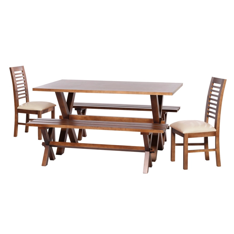 JUEGO DE COMEDOR SEVILLA 2 SILLAS SALAMANCA + 2 BANCAS PU BEIGE - 1