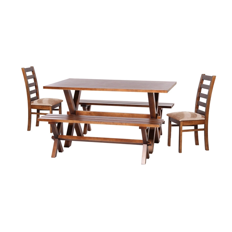 JUEGO DE COMEDOR SEVILLA 2 SILLAS BURGOS + 2 BANCAS CUERO KENTUCKY BEIGE - 1