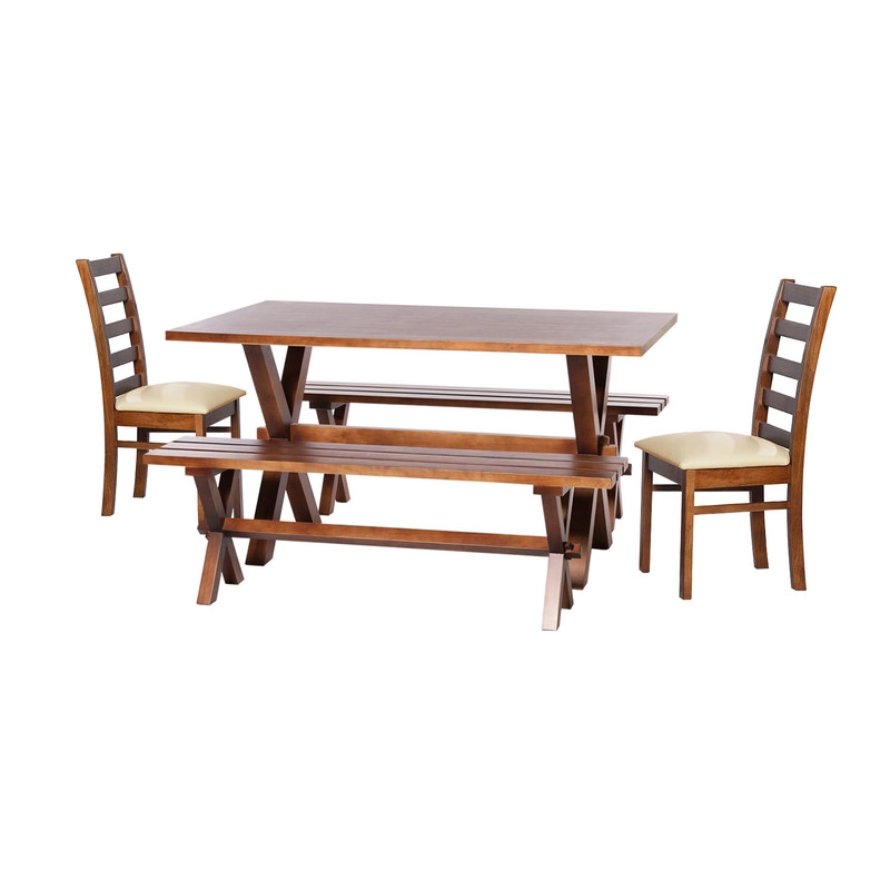 JUEGO DE COMEDOR SEVILLA 2 SILLAS BURGOS + 2 BANCAS PU BEIGE - 1