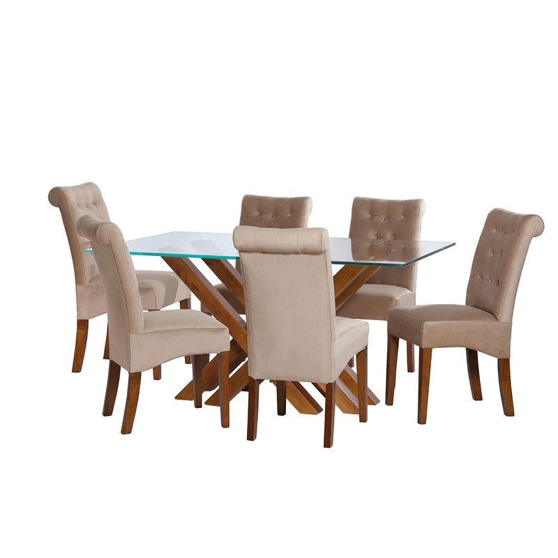 JUEGO DE COMEDOR MERIDA 6 SILLAS OVIEDO TELA VELVET BEIGE - 1