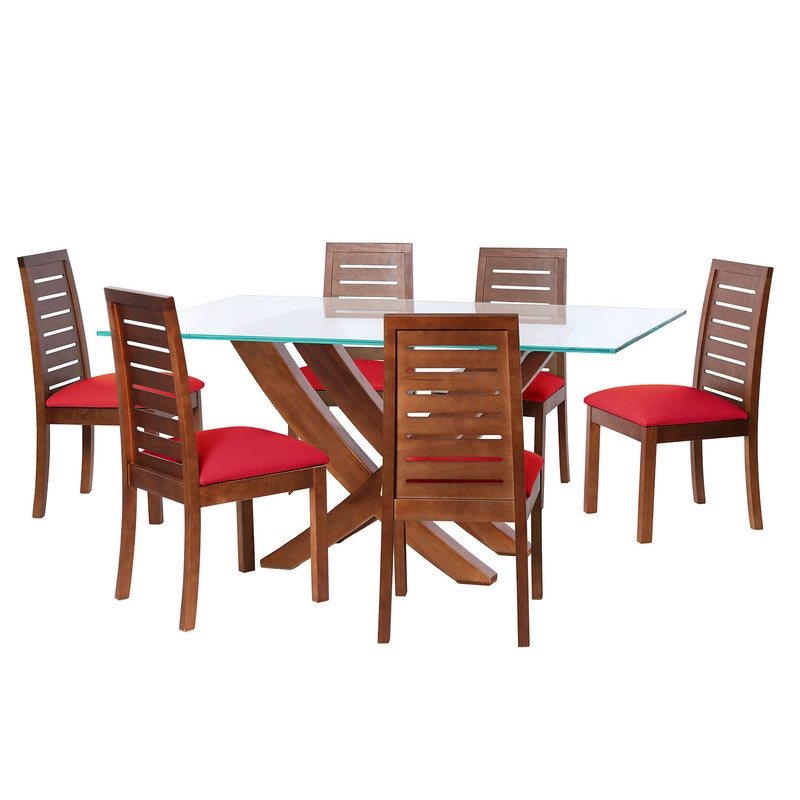 JUEGO DE COMEDOR ALICANTE 6 SILLAS TENERIFE PU ROJO - 1