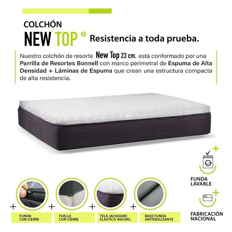 Cama Funcional Boxet 1 1/2 Plaza Colchon Resortes New Top Funda Lavable - 5