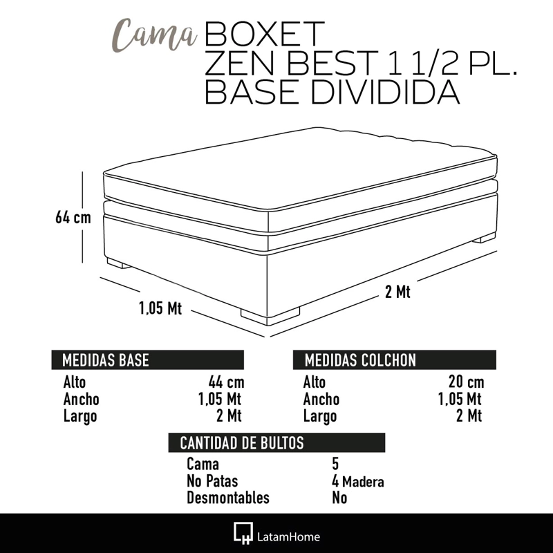 Cama Funcional Boxet 1 1/2 Plaza Colchon Resortes New Top Funda Lavable - 6