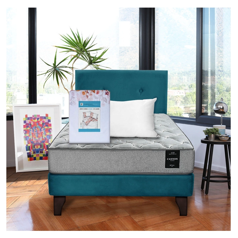 COMBO CAMA CANNON 1.5 PLAZA TEXTIL + RESPALDO TELA - 1