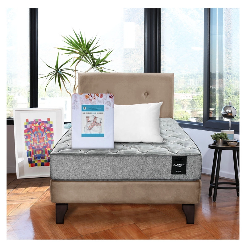 COMBO CAMA CANNON 1.5 PLAZA TEXTIL + RESPALDO TELA - 1