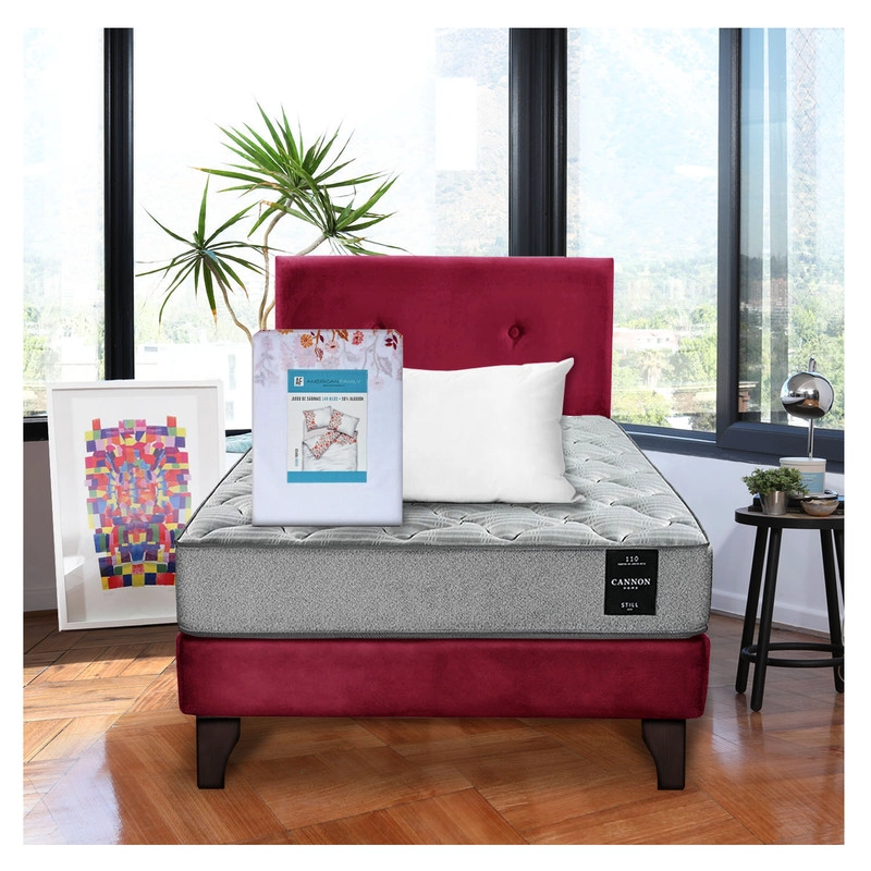 Combo Cama 1.5 Plazas Cannon + 2 Almohadas + Sábanas y Respaldo Tela - 1