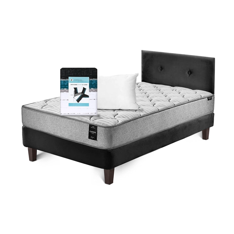 COMBO CAMA CANNON 1.5 PLAZA TEXTIL + RESPALDO TELA - 1