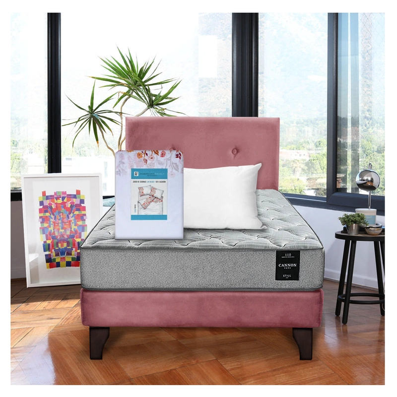 COMBO CAMA CANNON 1.5 PLAZA TEXTIL + RESPALDO TELA - 1