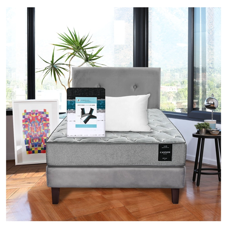 COMBO CAMA CANNON 1.5 PLAZA TEXTIL + RESPALDO TELA - 1