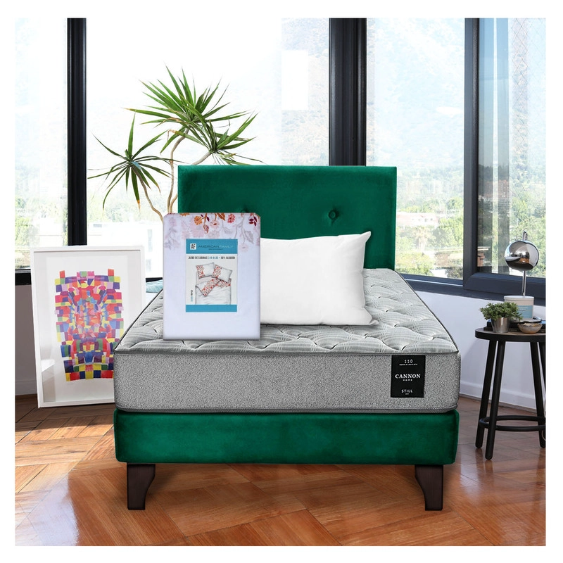 COMBO CAMA CANNON 1.5 PLAZA TEXTIL + RESPALDO TELA - 1
