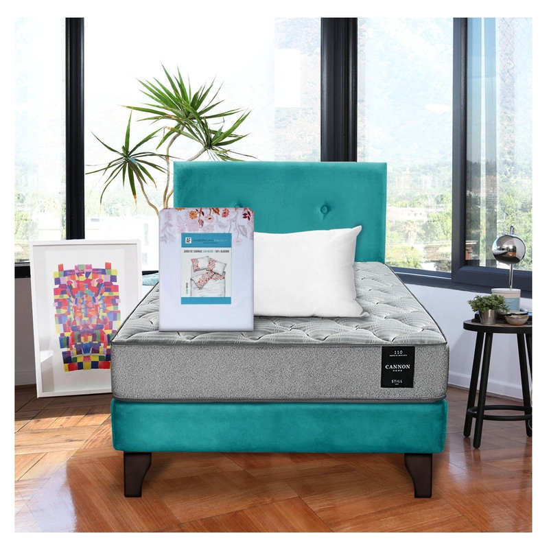 COMBO CAMA CANNON 1.5 PLAZA TEXTIL + RESPALDO TELA - 1