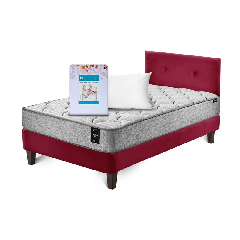 Combo Cama 1.5 Plazas Cannon + 2 Almohadas + Sábanas y Respaldo Tela - 2