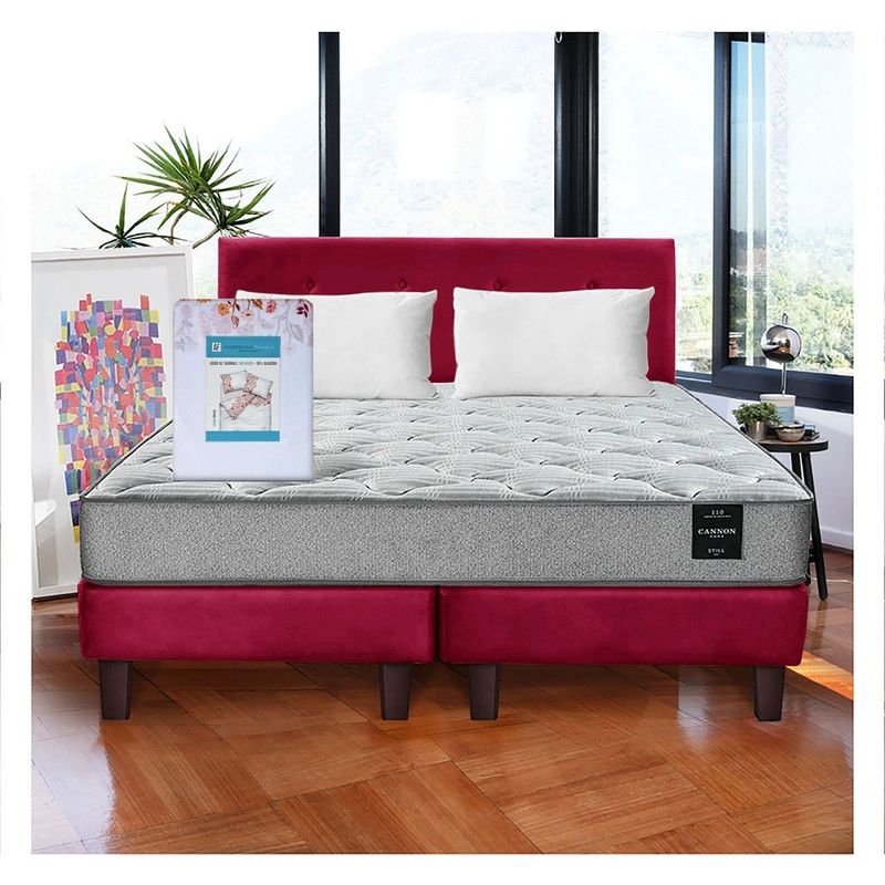 COMBO CAMA CANNON 2 PLAZAS+2 ALMOHADAS+SABANAS+RESPALDO TELA - 1