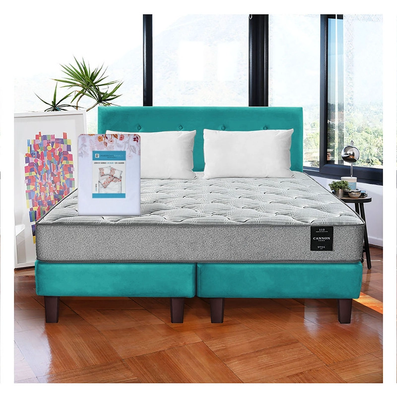 COMBO CAMA CANNON 2 PLAZAS+2 ALMOHADAS+SABANAS+RESPALDO TELA - 1