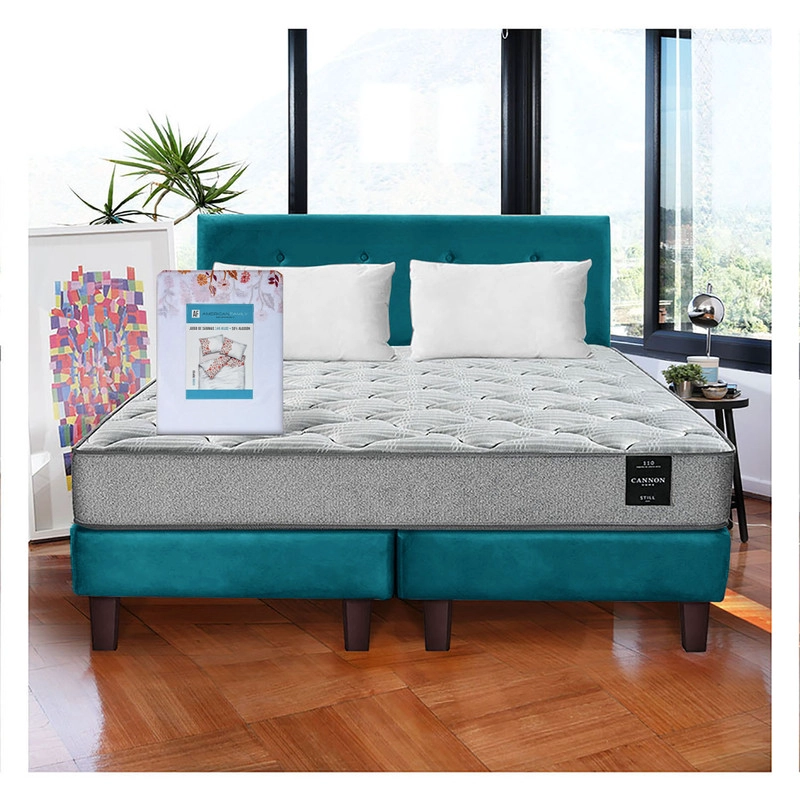 COMBO CAMA CANNON 2 PLAZAS+2 ALMOHADAS+SABANAS+RESPALDO TELA - 1