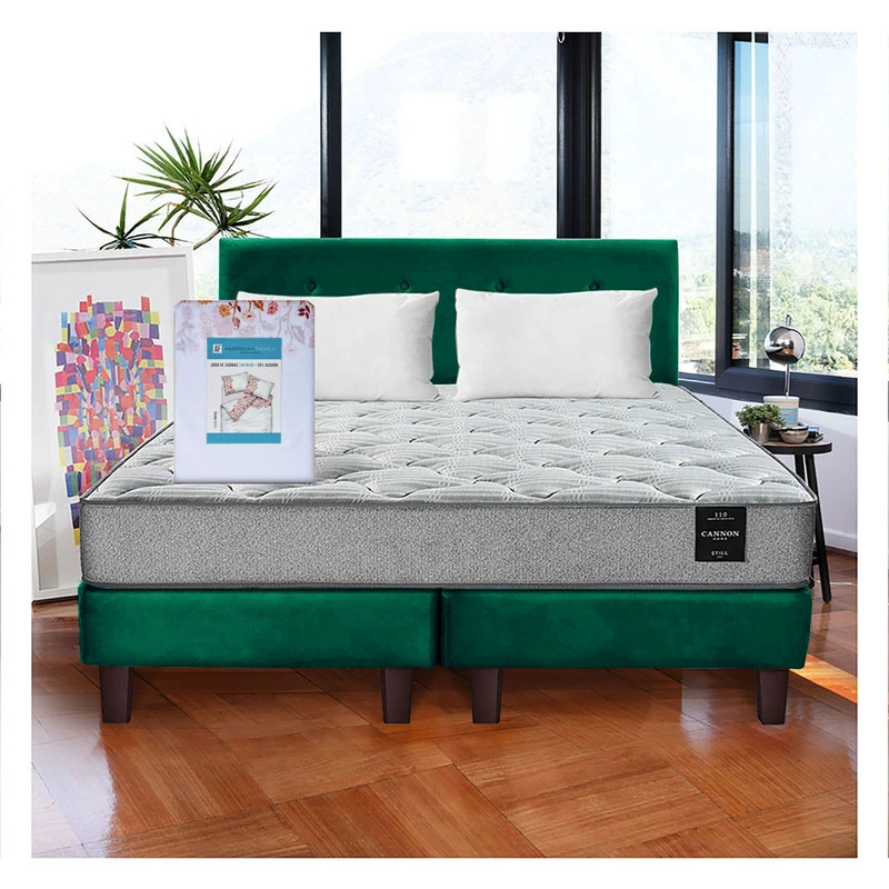 Combo Cama 2 Plazas Cannon + 2 Almohadas + Sábanas y Respaldo Tela - 1