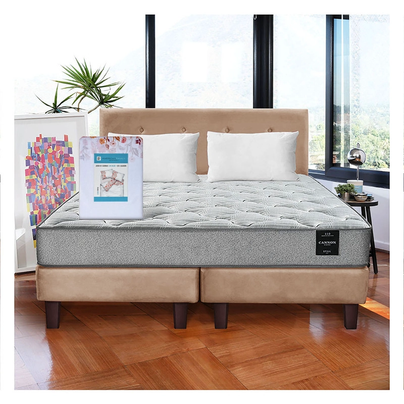 COMBO CAMA CANNON 2 PLAZAS+2 ALMOHADAS+SABANAS+RESPALDO TELA - 1