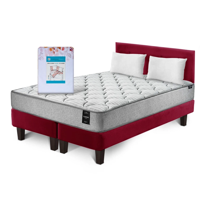 COMBO CAMA CANNON 2 PLAZAS+2 ALMOHADAS+SABANAS+RESPALDO TELA - 2