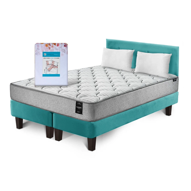 COMBO CAMA CANNON 2 PLAZAS+2 ALMOHADAS+SABANAS+RESPALDO TELA - 2