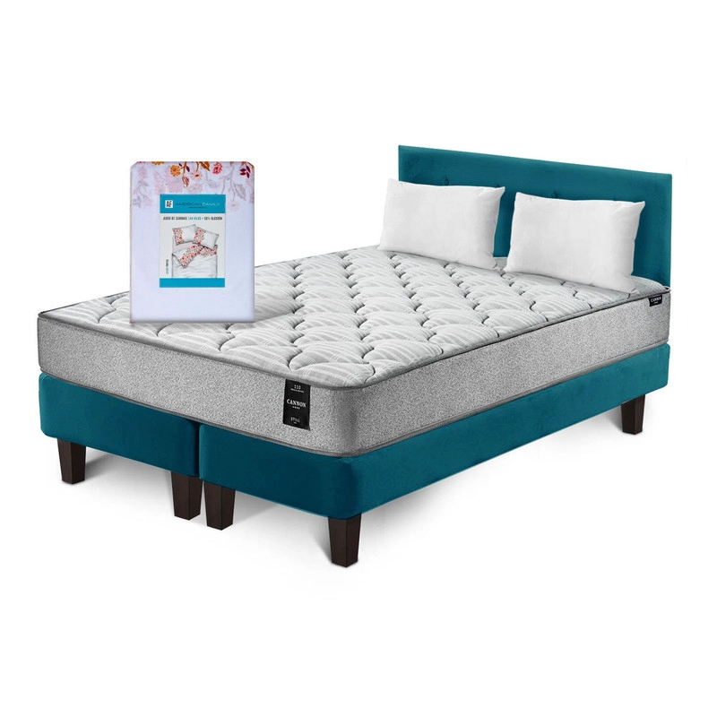 COMBO CAMA CANNON 2 PLAZAS+2 ALMOHADAS+SABANAS+RESPALDO TELA - 2