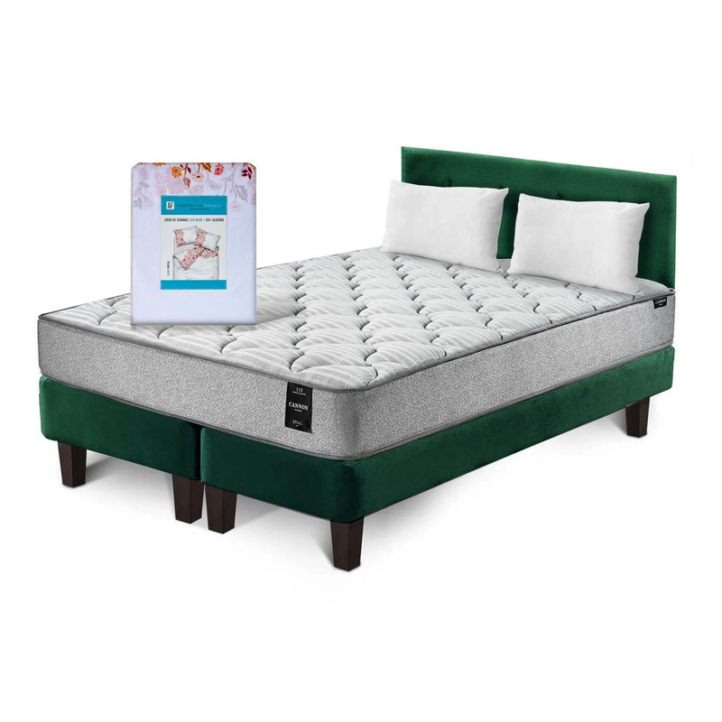 Combo Cama 2 Plazas Cannon + 2 Almohadas + Sábanas y Respaldo Tela - 2