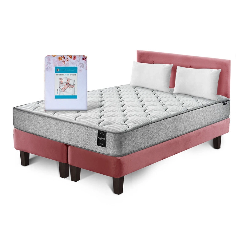 COMBO CAMA CANNON 2 PLAZAS+2 ALMOHADAS+SABANAS+RESPALDO TELA - 2