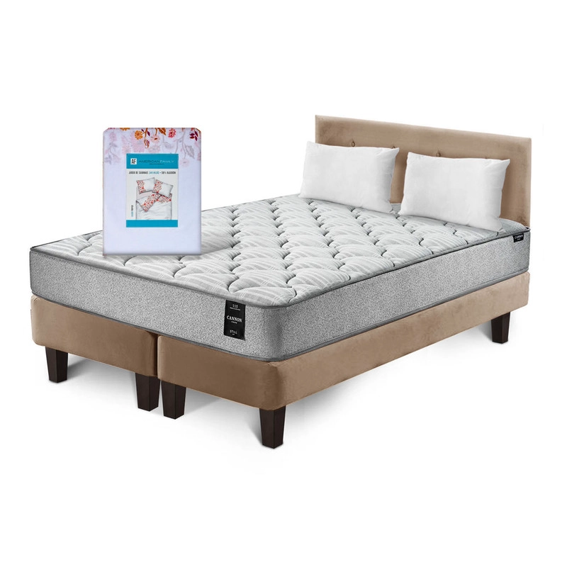 COMBO CAMA CANNON 2 PLAZAS+2 ALMOHADAS+SABANAS+RESPALDO TELA - 2
