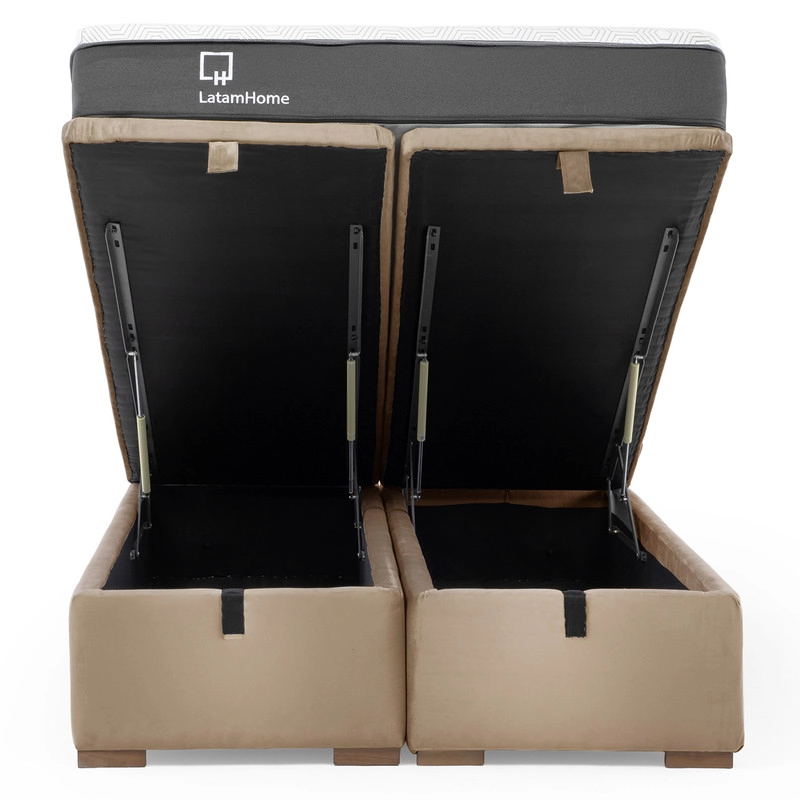 CAMA FUNCIONAL BOXET 2 PLAZAS BASE DIVIDIDA COLCHON RESORTES NEW TOP FUNDA LAVABLE BEIGE - 2