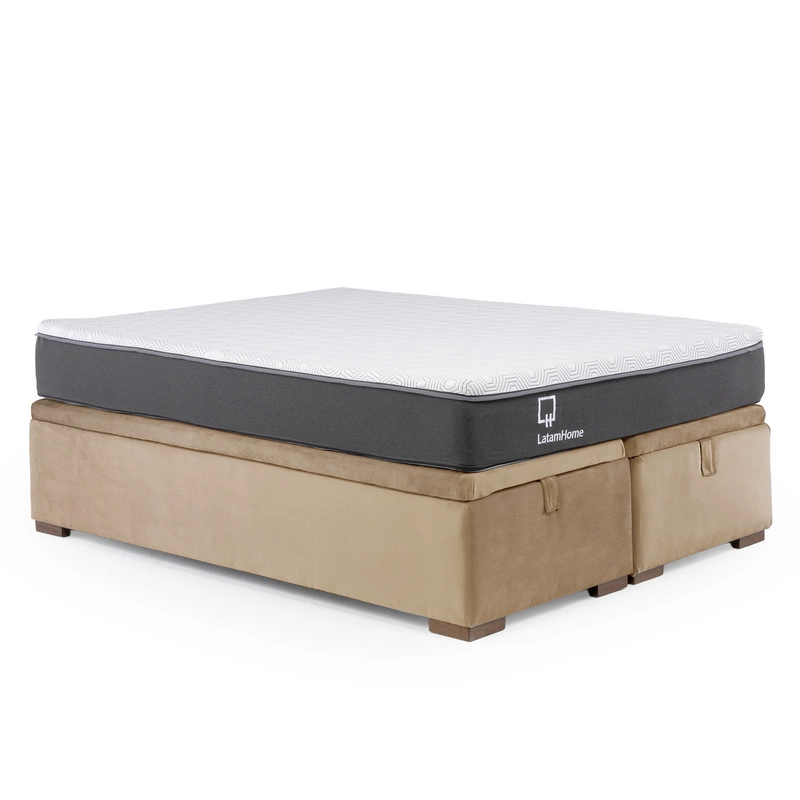 CAMA FUNCIONAL BOXET 2 PLAZAS BASE DIVIDIDA COLCHON RESORTES NEW TOP FUNDA LAVABLE BEIGE - 3