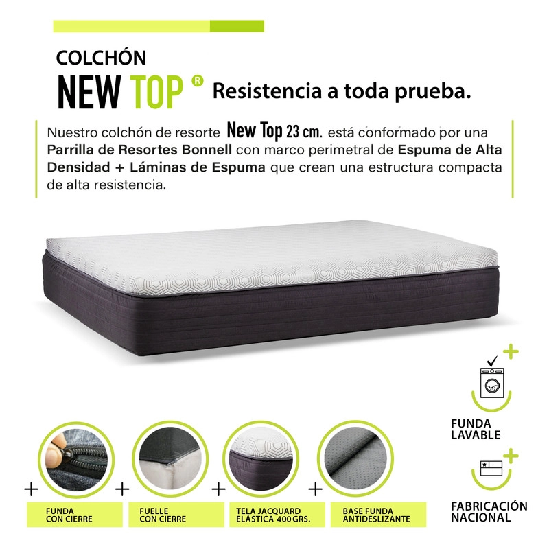 CAMA FUNCIONAL BOXET 2 PLAZAS BASE DIVIDIDA COLCHON RESORTES NEW TOP FUNDA LAVABLE BEIGE - 4