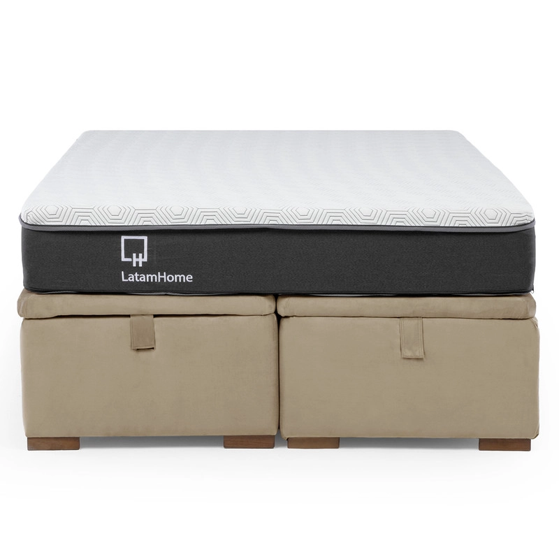 CAMA FUNCIONAL BOXET 2 PLAZAS BASE DIVIDIDA COLCHON RESORTES NEW TOP FUNDA LAVABLE BEIGE - 7