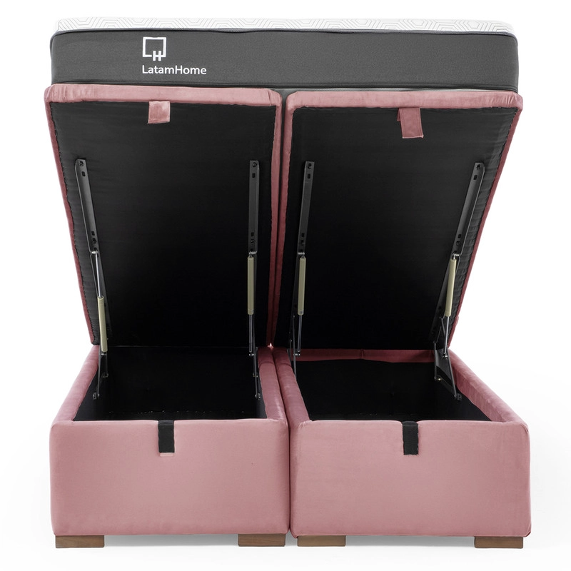 CAMA FUNCIONAL BOXET 2 PLAZAS BASE DIVIDIDA COLCHON RESORTES NEW TOP FUNDA LAVABLE PALO ROSA - 2