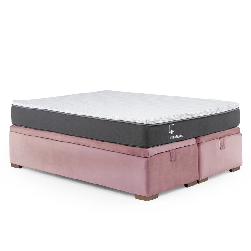 CAMA FUNCIONAL BOXET 2 PLAZAS BASE DIVIDIDA COLCHON RESORTES NEW TOP FUNDA LAVABLE PALO ROSA - 3