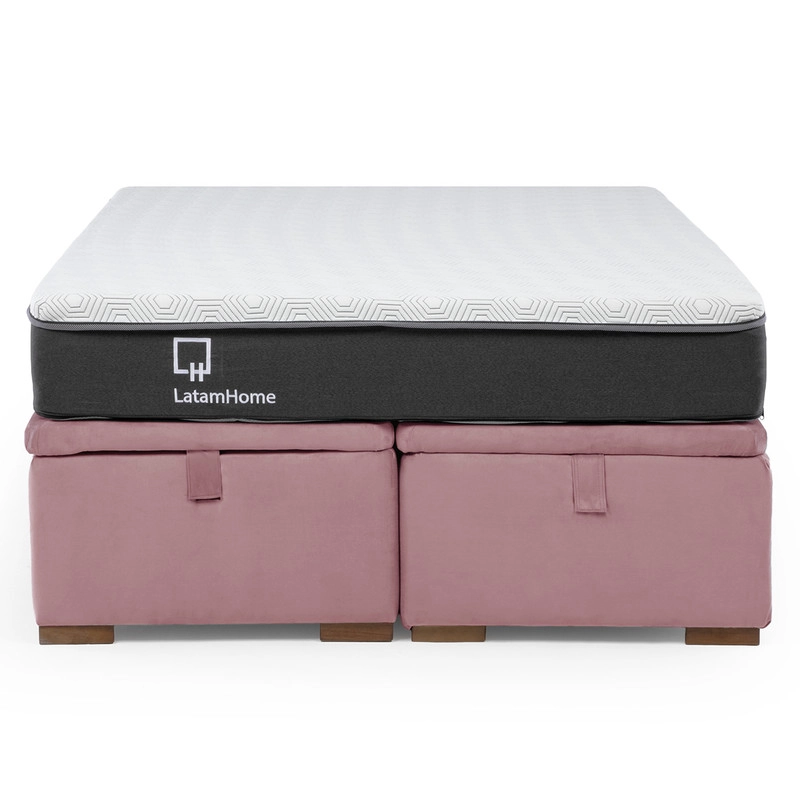 CAMA FUNCIONAL BOXET 2 PLAZAS BASE DIVIDIDA COLCHON RESORTES NEW TOP FUNDA LAVABLE PALO ROSA - 7