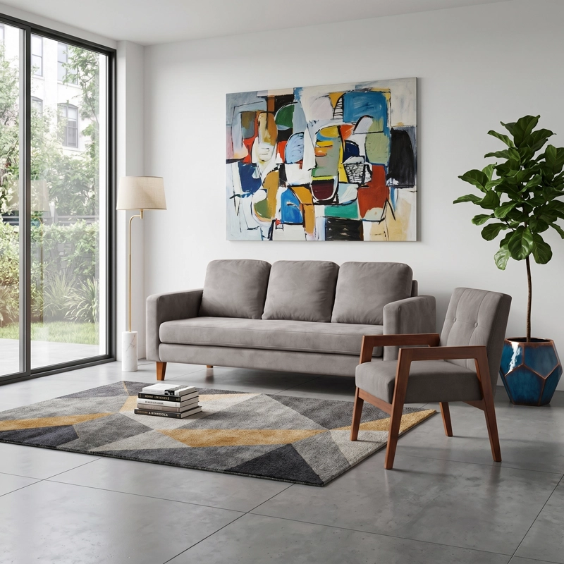 JUEGO DE LIVING 3-1 SOFA VENECIA 3C TELA VELVET GRIS + SITIAL MUNICH TELA GRIS - 1