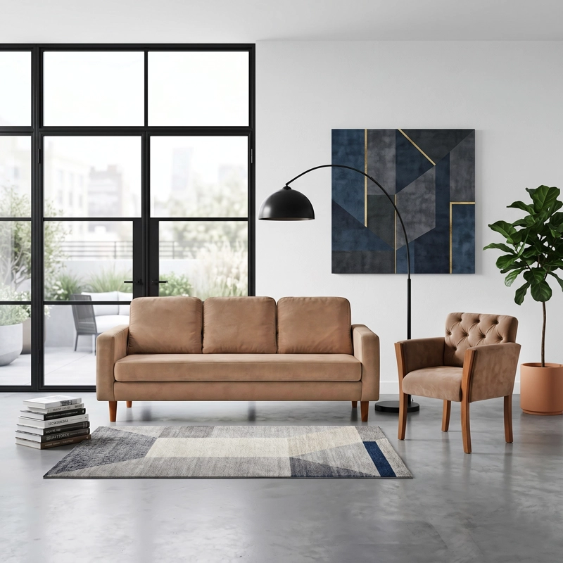 JUEGO DE LIVING 3-1 SOFA VENECIA 3C TELA VELVET BEIGE + SITIAL KIEL TELA BEIGE - 1