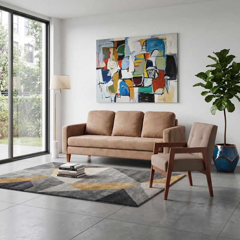 JUEGO DE LIVING 3-1 SOFA VENECIA 3C TELA VELVET BEIGE + SITIAL MUNICH TELA BEIGE - 1