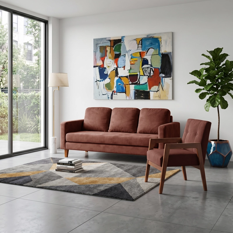 JUEGO DE LIVING 3-1 SOFA VENECIA 3C TELA VELVET CHOCOLATE + SITIAL MUNICH TELA CHOCOLATE - 1