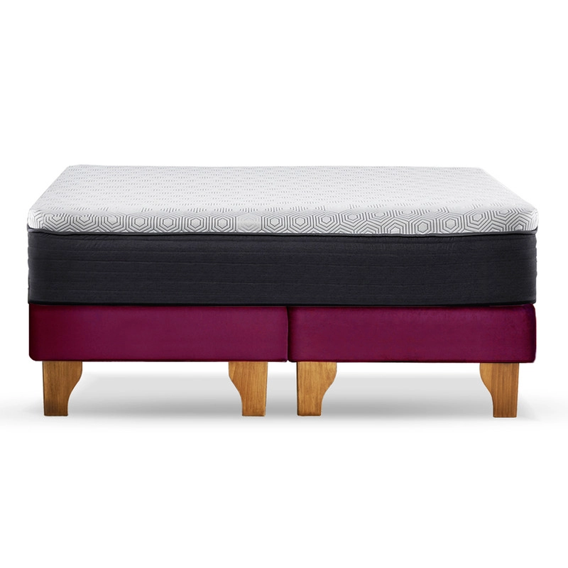 CAMA EUROPEA NEW TOP COLCHON RESORTES 23 CM 2 PLAZAS BASE DIVIDIDA TELA VELVET - 2