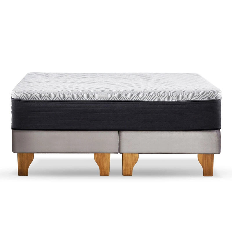 CAMA EUROPEA NEW TOP COLCHON RESORTES 23 CM 2 PLAZAS BASE DIVIDIDA TELA VELVET - 2